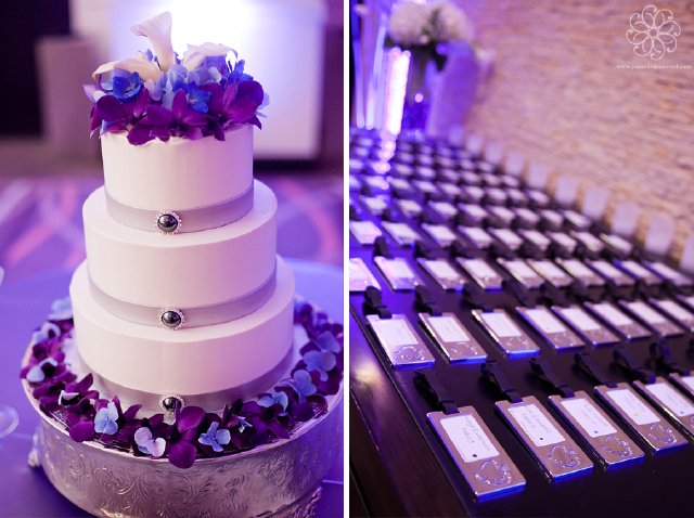wedding, nashville, planner, seating cards, cake, purple, blue